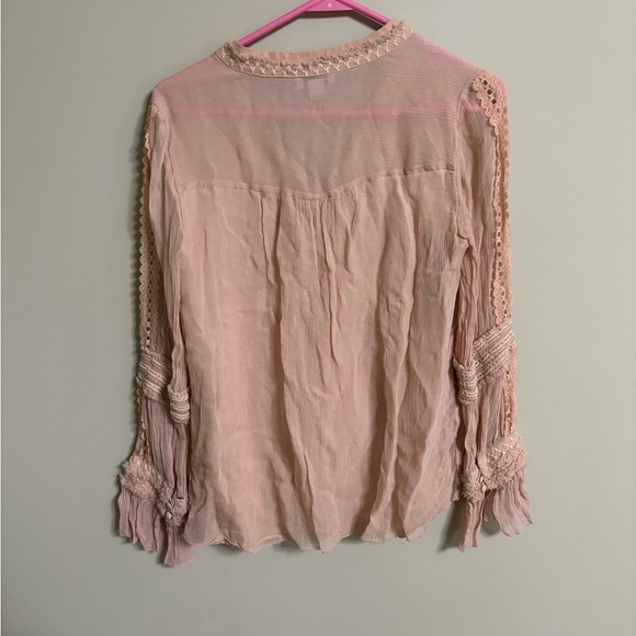 Sundance Fairy Viscose Buttons Crinkle Neck Tie Blouse Top Blush Pink Size XS - Picture 2 of 7
